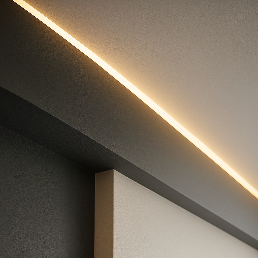 Detail of trimless Ribbon Recess plaster-in profile