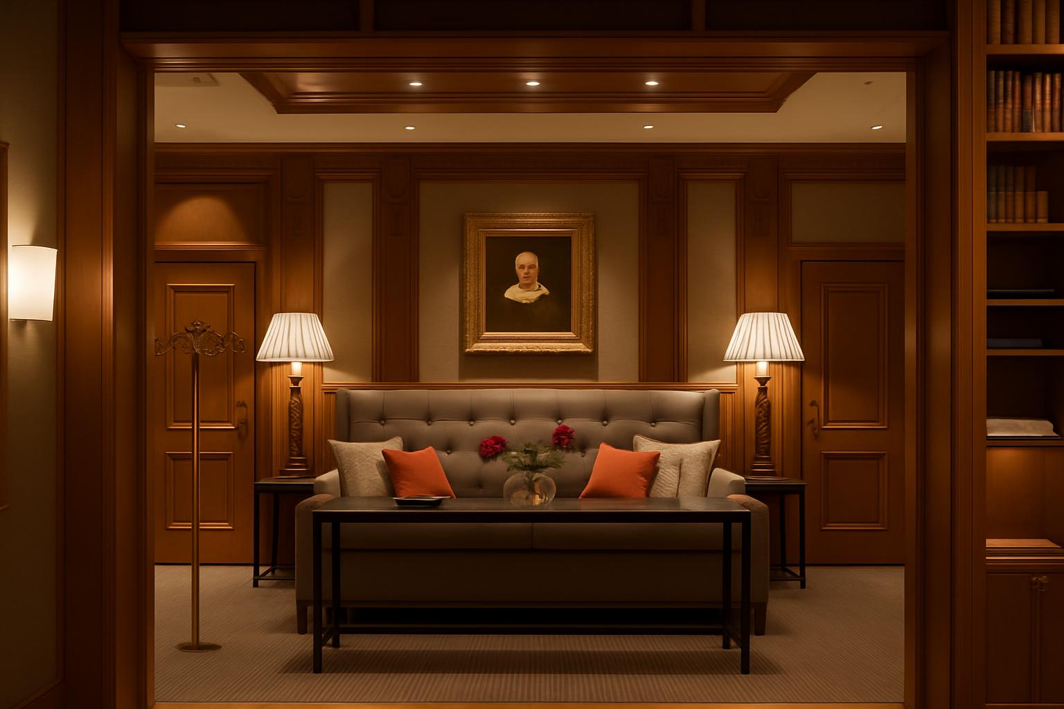 Hotel corridor with soft wall lighting