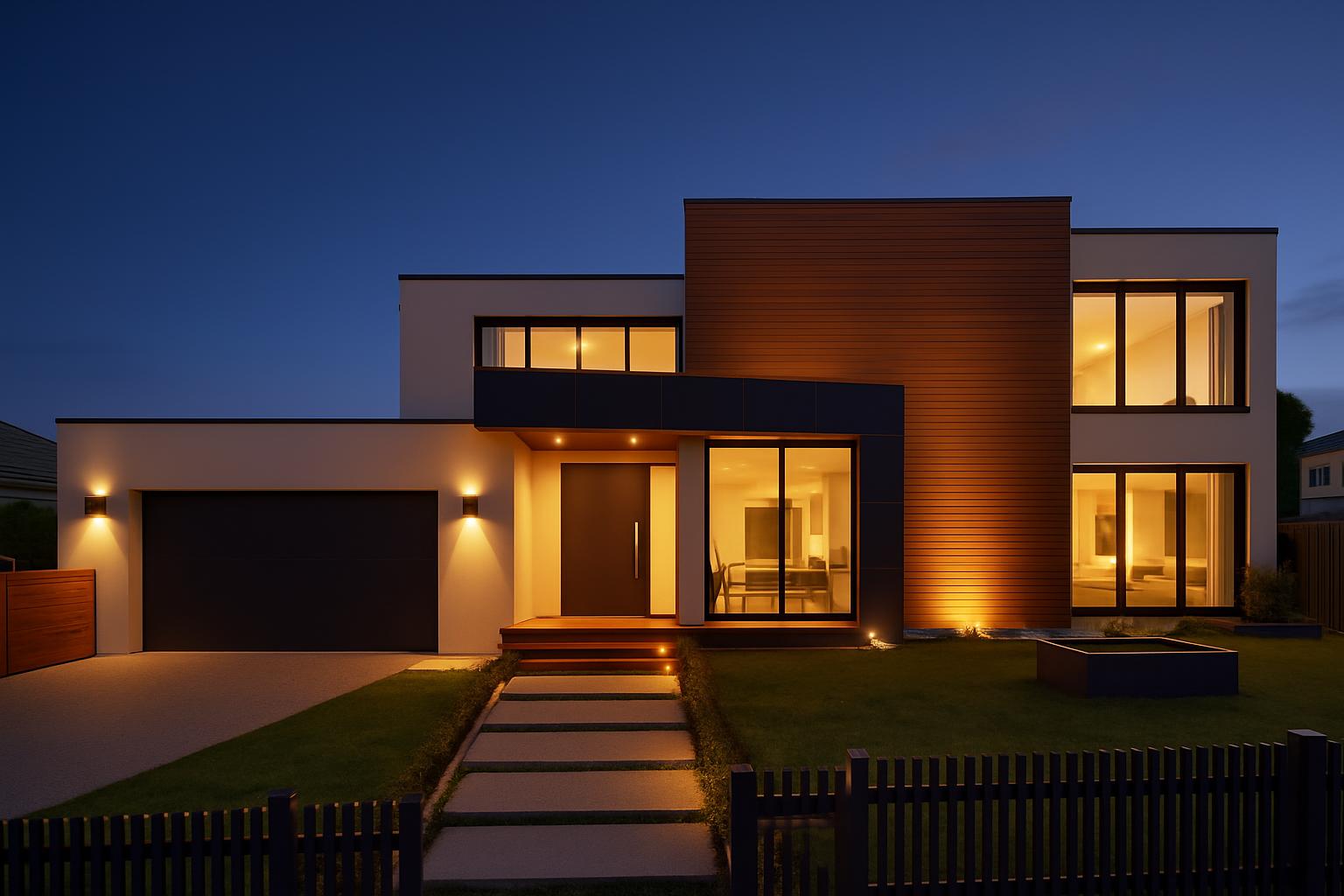 Modern terrace at dusk with soft edge light
