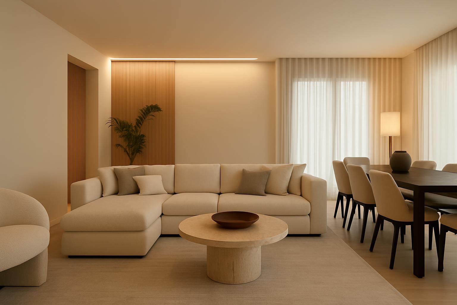 Contemporary house exterior with warm outdoor lighting